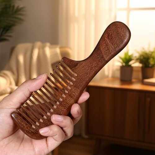 2 Pcs Sandalwood Comb Set - Wide & Fine Tooth Wooden Combs for Detangling, Anti-Static, Natural Hair Care for Women & Men - görsel 12