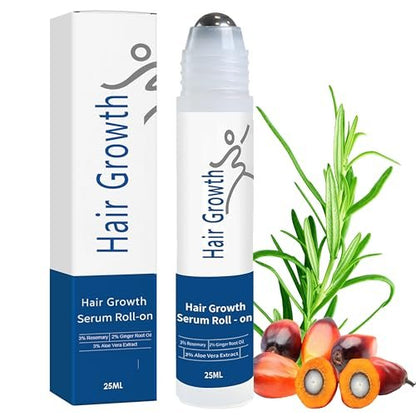 Rosemary Hair Growth Serum Roll On - 3% Rosemary, 3% Batana Oil, 2% Ginger Oil, 3% Aloe Vera Extract for Stronger Roots, Thicker Hair, Hair Loss Treatment, 0.85 Fl Oz