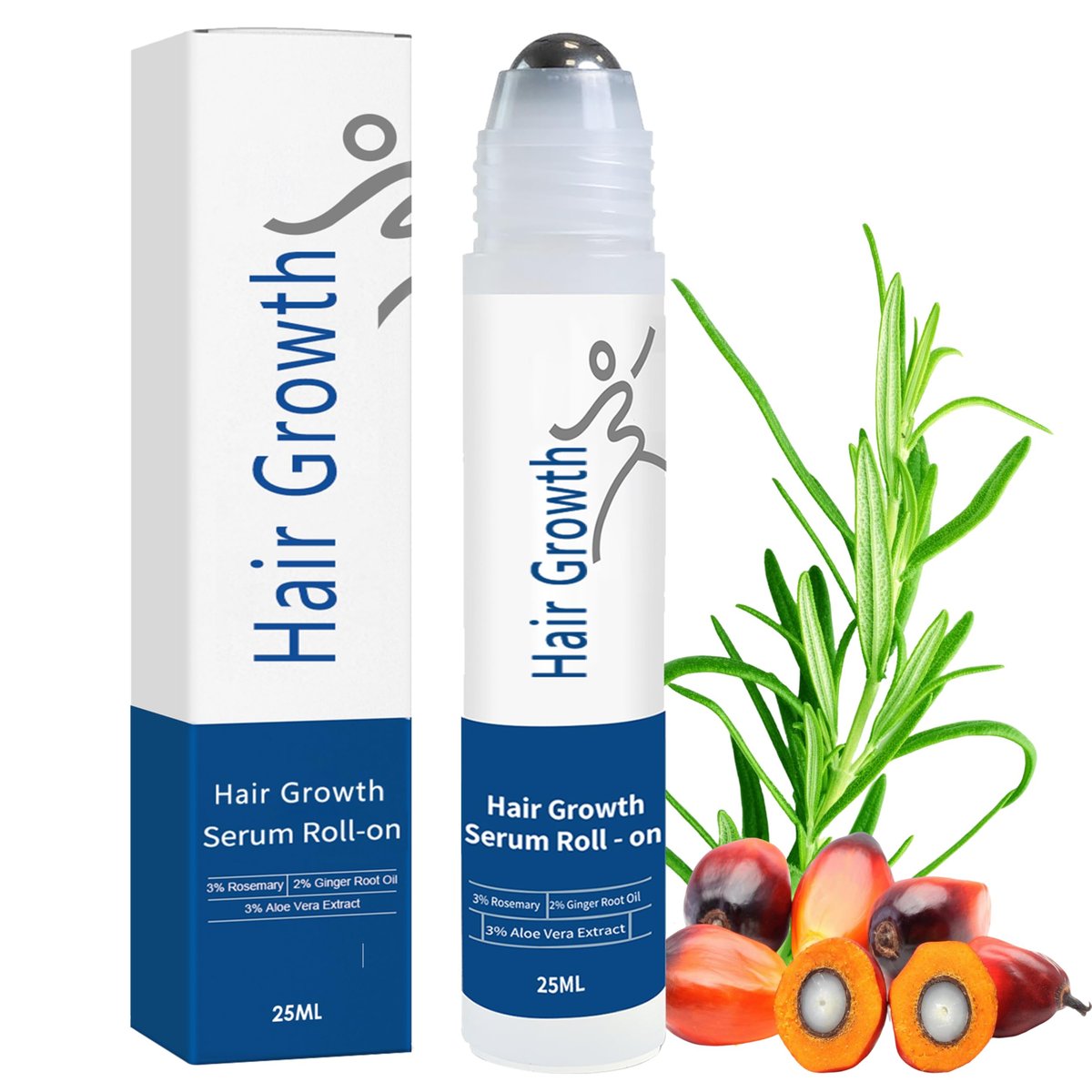 Rosemary Hair Growth Serum Roll On - 3% Rosemary, 3% Batana Oil, 2% Ginger Oil, 3% Aloe Vera Extract for Stronger Roots, Thicker Hair, Hair Loss Treatment, 0.85 Fl Oz - görsel 1