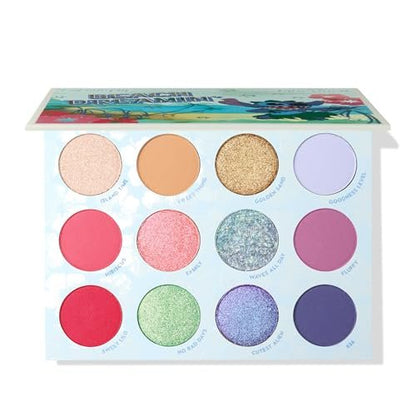 ColourPop x Stitch Beach Dreamin’ Eyeshadow Palette - Limited Edition 12-Shade Matte, Metallic & Pearlescent Glitter Eyeshadow - High-Pigment, Long-Wearing Eye Makeup (0.48 oz) Avelisse