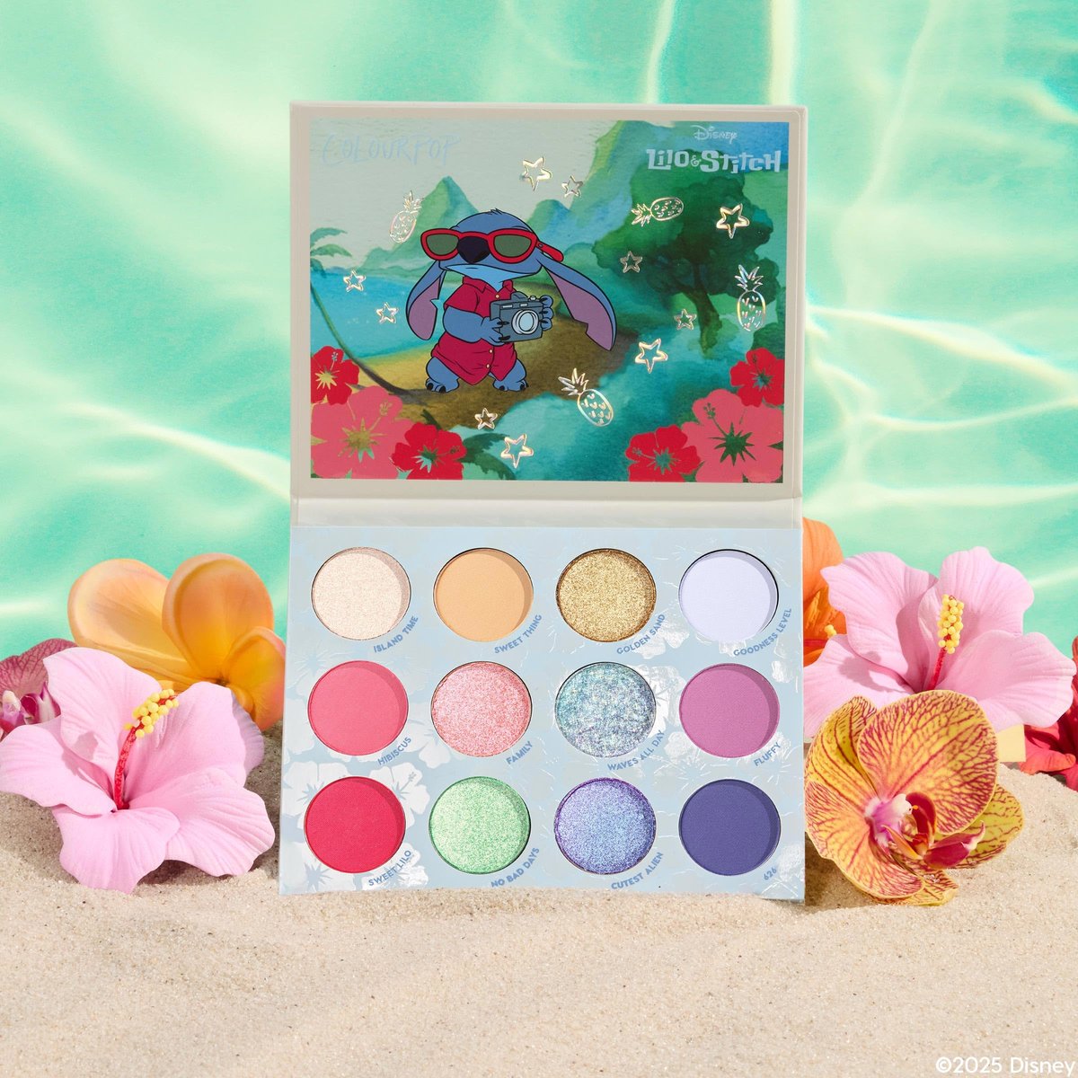 ColourPop x Stitch Beach Dreamin’ Eyeshadow Palette - Limited Edition 12-Shade Matte, Metallic & Pearlescent Glitter Eyeshadow - High-Pigment, Long-Wearing Eye Makeup (0.48 oz) Avelisse