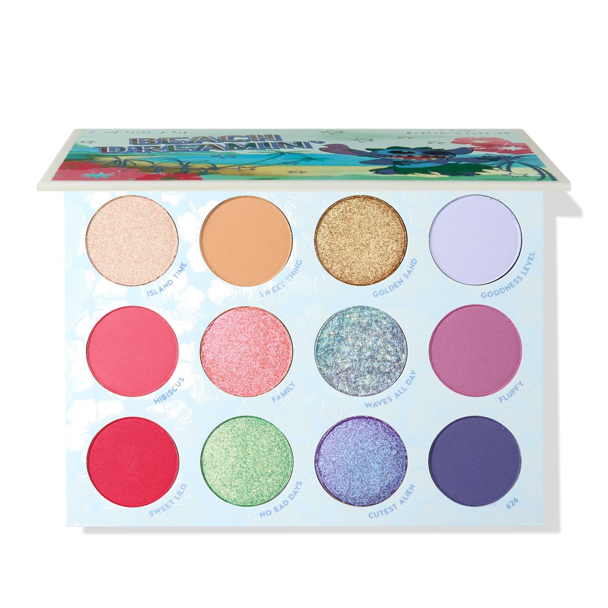 ColourPop x Stitch Beach Dreamin’ Eyeshadow Palette - Limited Edition 12-Shade Matte, Metallic & Pearlescent Glitter Eyeshadow - High-Pigment, Long-Wearing Eye Makeup (0.48 oz) Avelisse