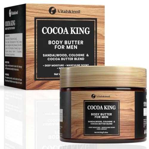 Cocoa King Body Butter for Men - 5.26 oz Moisturizing Body Cream with Cocoa Butter & Cologne Scent Avelisse
