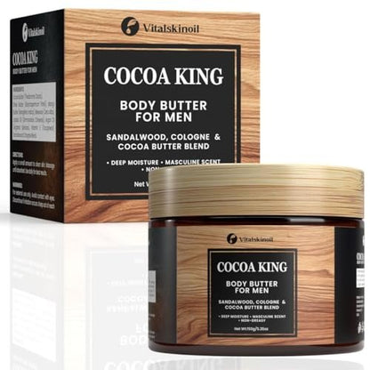 Cocoa King Body Butter for Men - 5.26 oz Moisturizing Body Cream with Cocoa Butter & Cologne Scent Avelisse