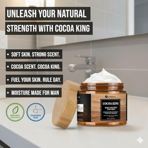 Cocoa King Body Butter for Men - 5.26 oz Moisturizing Body Cream with Cocoa Butter & Cologne Scent Avelisse
