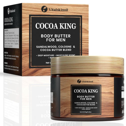Cocoa King Body Butter for Men - 5.26 oz Moisturizing Body Cream with Cocoa Butter & Cologne Scent Avelisse
