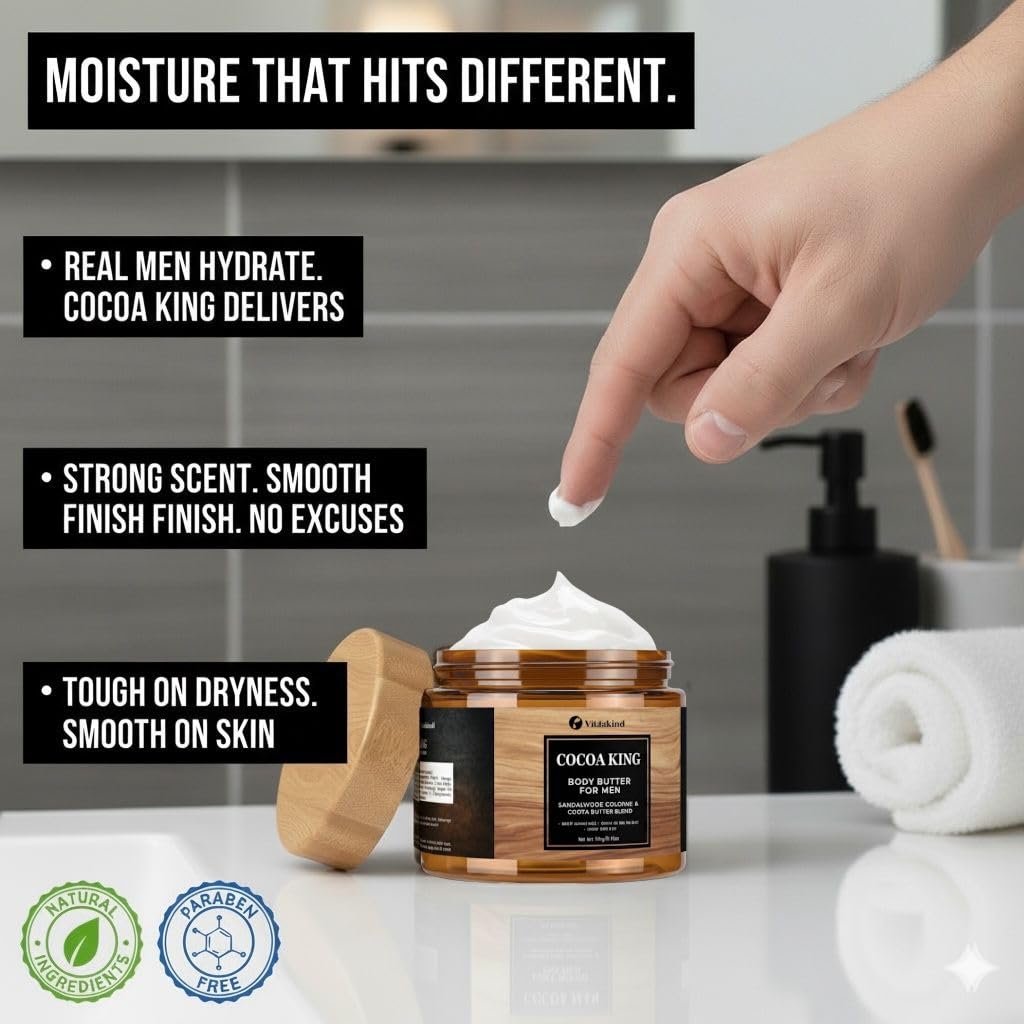 Cocoa King Body Butter for Men - 5.26 oz Moisturizing Body Cream with Cocoa Butter & Cologne Scent Avelisse