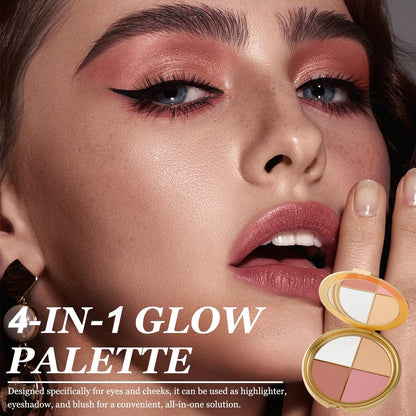Kubot Eye & Cheek Palette - 4-in-1 Eyeshadow, Highlighter, Blush & Contour Powder for Natural Glow