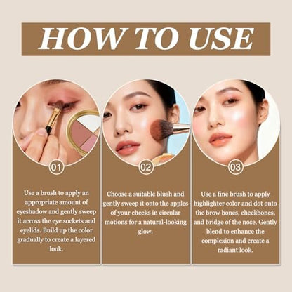 Kubot Eye & Cheek Palette - 4-in-1 Eyeshadow, Highlighter, Blush & Contour Powder for Natural Glow