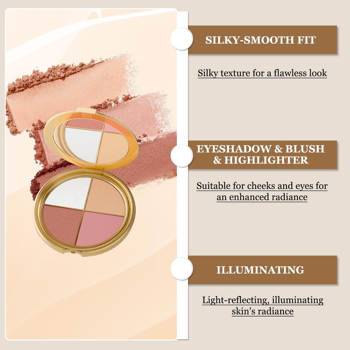 Kubot Eye & Cheek Palette - 4-in-1 Eyeshadow, Highlighter, Blush & Contour Powder for Natural Glow - görsel 11