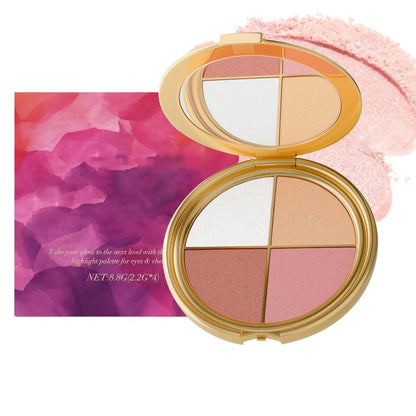 Kubot Eye & Cheek Palette - 4-in-1 Eyeshadow, Highlighter, Blush & Contour Powder for Natural Glow