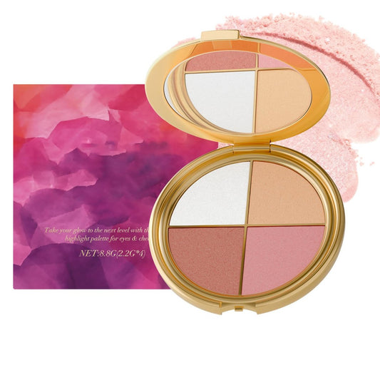 Kubot Eye & Cheek Palette - 4-in-1 Eyeshadow, Highlighter, Blush & Contour Powder for Natural Glow