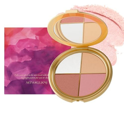 Kubot Eye & Cheek Palette - 4-in-1 Eyeshadow, Highlighter, Blush & Contour Powder for Natural Glow