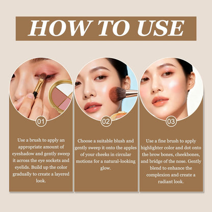 Kubot Eye & Cheek Palette - 4-in-1 Eyeshadow, Highlighter, Blush & Contour Powder for Natural Glow