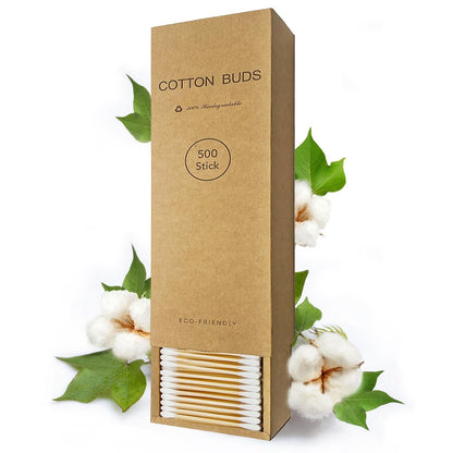Natural Bamboo Cotton Swabs for Home & Beauty Care – Dual Round Tips, Eco-Friendly Paper Pack (500 Count)