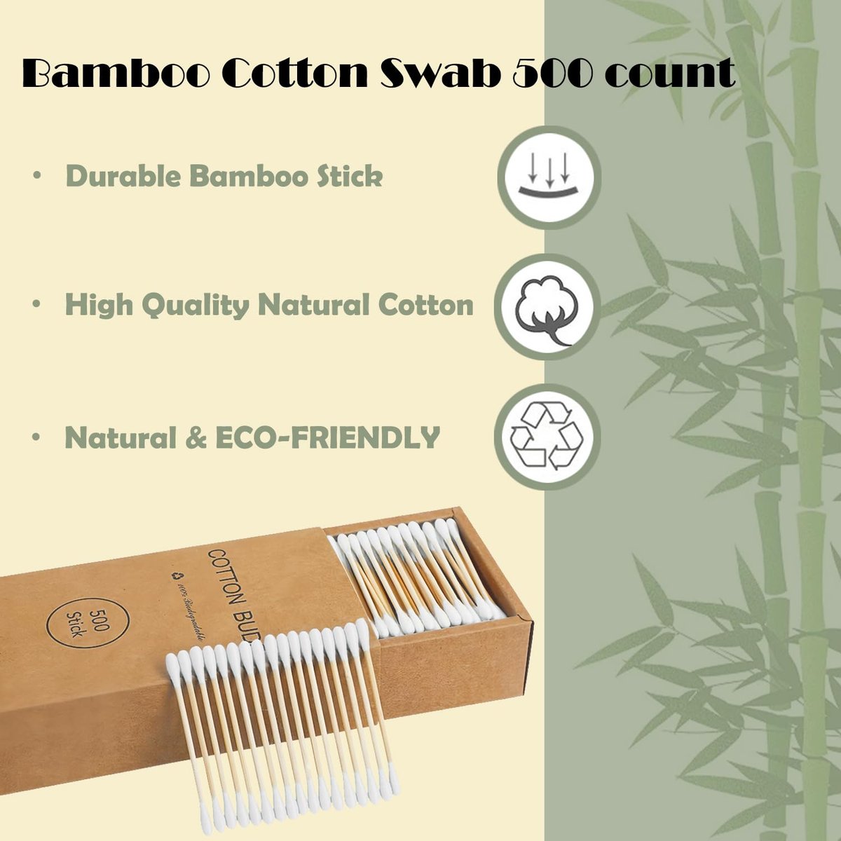 Natural Bamboo Cotton Swabs for Home & Beauty Care – Dual Round Tips, Eco-Friendly Paper Pack (500 Count) - görsel 3