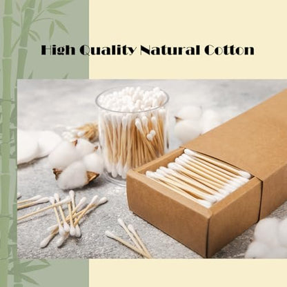 Natural Bamboo Cotton Swabs for Home & Beauty Care – Dual Round Tips, Eco-Friendly Paper Pack (500 Count)