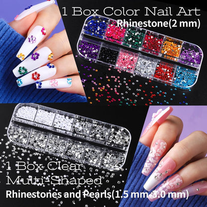 Teenitor Nail Charms and Nail Art Tools Set – 5 Boxes of 3D Nail Charms, Gems Rhinestones, 15 Nail Art Brushes, 5 Dotting Tools, 2 Nail Stands – Complete Nail Art Kit for Beginners & Professionals