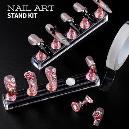Teenitor Nail Charms and Nail Art Tools Set – 5 Boxes of 3D Nail Charms, Gems Rhinestones, 15 Nail Art Brushes, 5 Dotting Tools, 2 Nail Stands – Complete Nail Art Kit for Beginners & Professionals