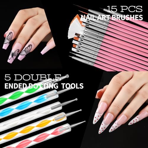 Teenitor Nail Charms and Nail Art Tools Set – 5 Boxes of 3D Nail Charms, Gems Rhinestones, 15 Nail Art Brushes, 5 Dotting Tools, 2 Nail Stands – Complete Nail Art Kit for Beginners & Professionals - görsel 12