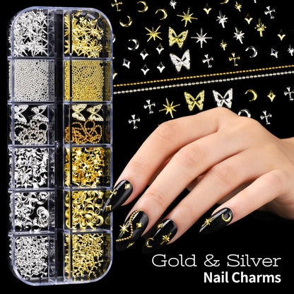 Teenitor Nail Charms and Nail Art Tools Set – 5 Boxes of 3D Nail Charms, Gems Rhinestones, 15 Nail Art Brushes, 5 Dotting Tools, 2 Nail Stands – Complete Nail Art Kit for Beginners & Professionals