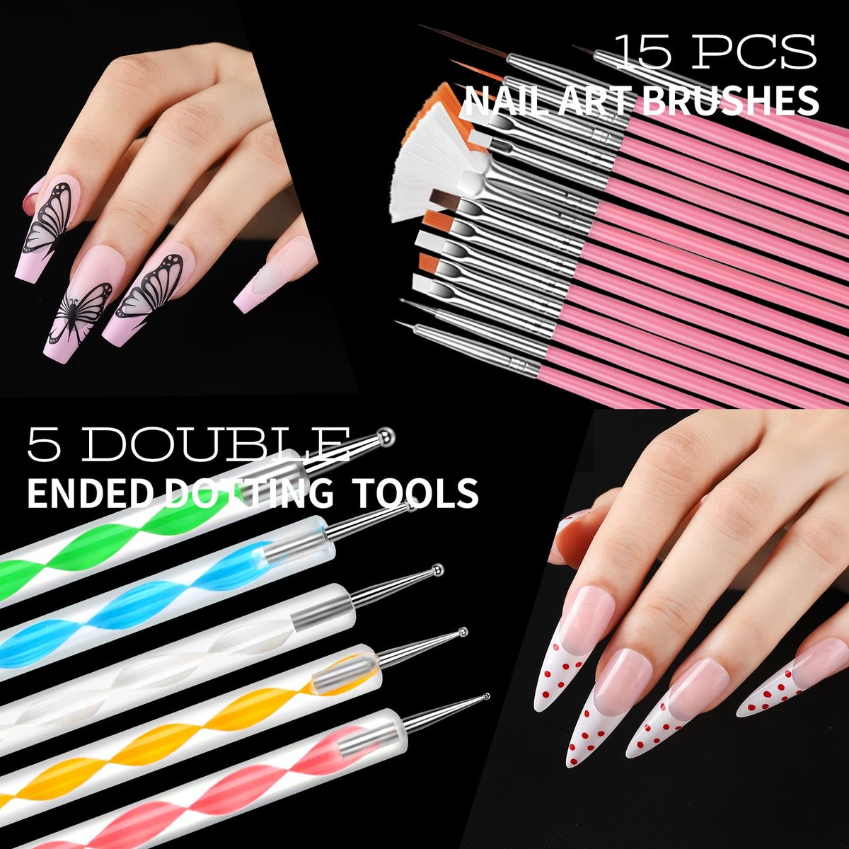 Teenitor Nail Charms and Nail Art Tools Set – 5 Boxes of 3D Nail Charms, Gems Rhinestones, 15 Nail Art Brushes, 5 Dotting Tools, 2 Nail Stands – Complete Nail Art Kit for Beginners & Professionals - görsel 11