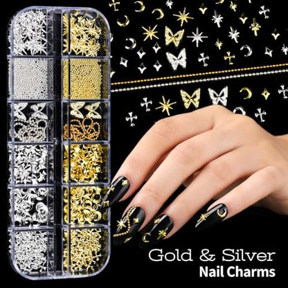 Teenitor Nail Charms and Nail Art Tools Set – 5 Boxes of 3D Nail Charms, Gems Rhinestones, 15 Nail Art Brushes, 5 Dotting Tools, 2 Nail Stands – Complete Nail Art Kit for Beginners & Professionals