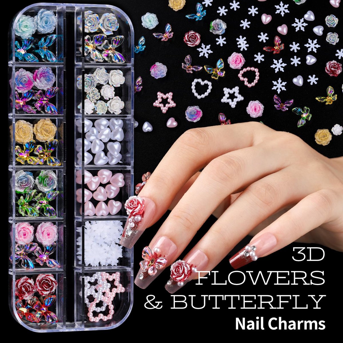 Teenitor Nail Charms and Nail Art Tools Set – 5 Boxes of 3D Nail Charms, Gems Rhinestones, 15 Nail Art Brushes, 5 Dotting Tools, 2 Nail Stands – Complete Nail Art Kit for Beginners & Professionals - görsel 3