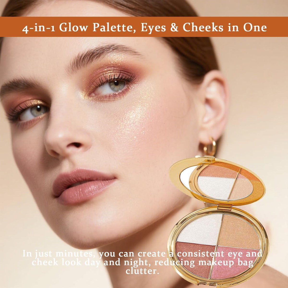 Denir Bonee 4-in-1 Eye & Cheek Palette - Eyeshadow, Highlighter & Contour Kit for Face Defining Makeup - görsel 11