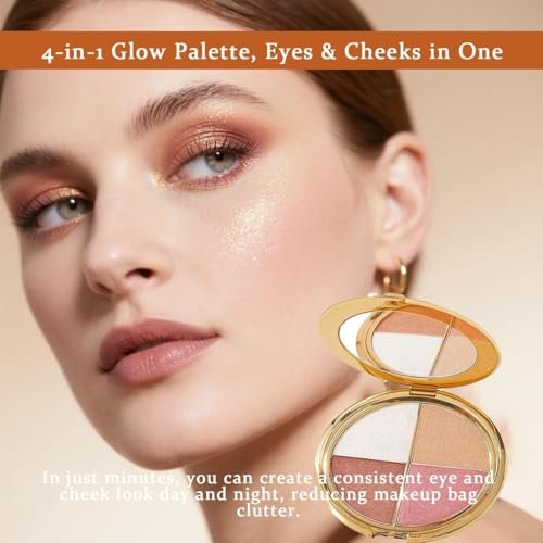 Denir Bonee 4-in-1 Eye & Cheek Palette - Eyeshadow, Highlighter & Contour Kit for Face Defining Makeup - görsel 12