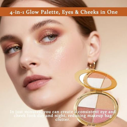 Denir Bonee 4-in-1 Eye & Cheek Palette - Eyeshadow, Highlighter & Contour Kit for Face Defining Makeup