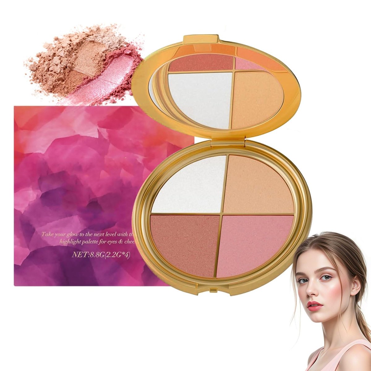 Denir Bonee 4-in-1 Eye & Cheek Palette - Eyeshadow, Highlighter & Contour Kit for Face Defining Makeup - görsel 1