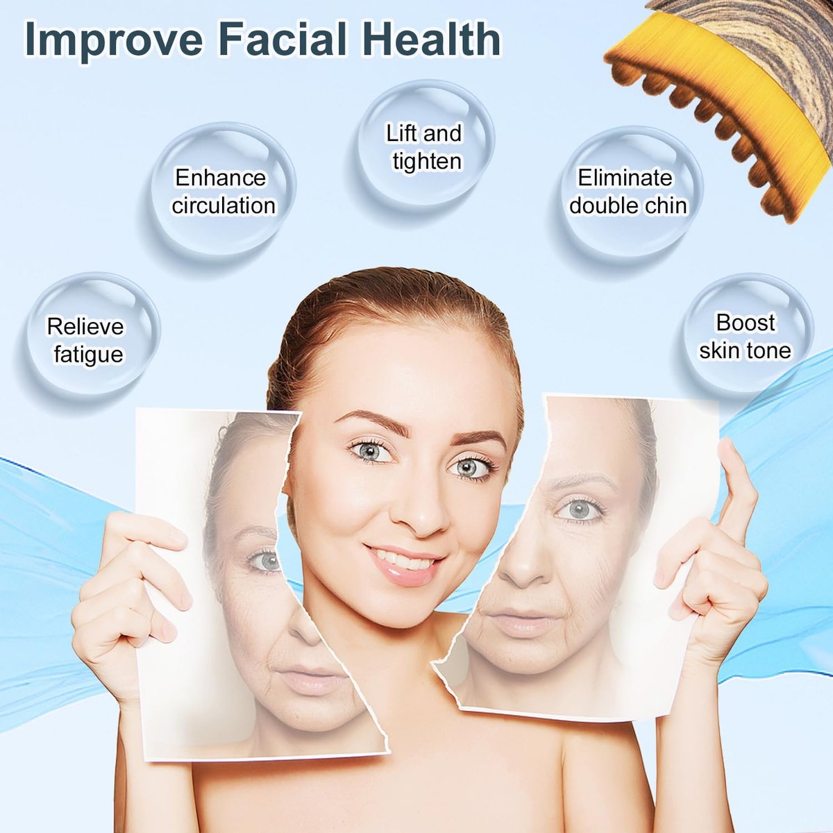 Lymphatic Contour Face Brush for Drainage, Elasticity & Brightening - Brown Plastic Avelisse