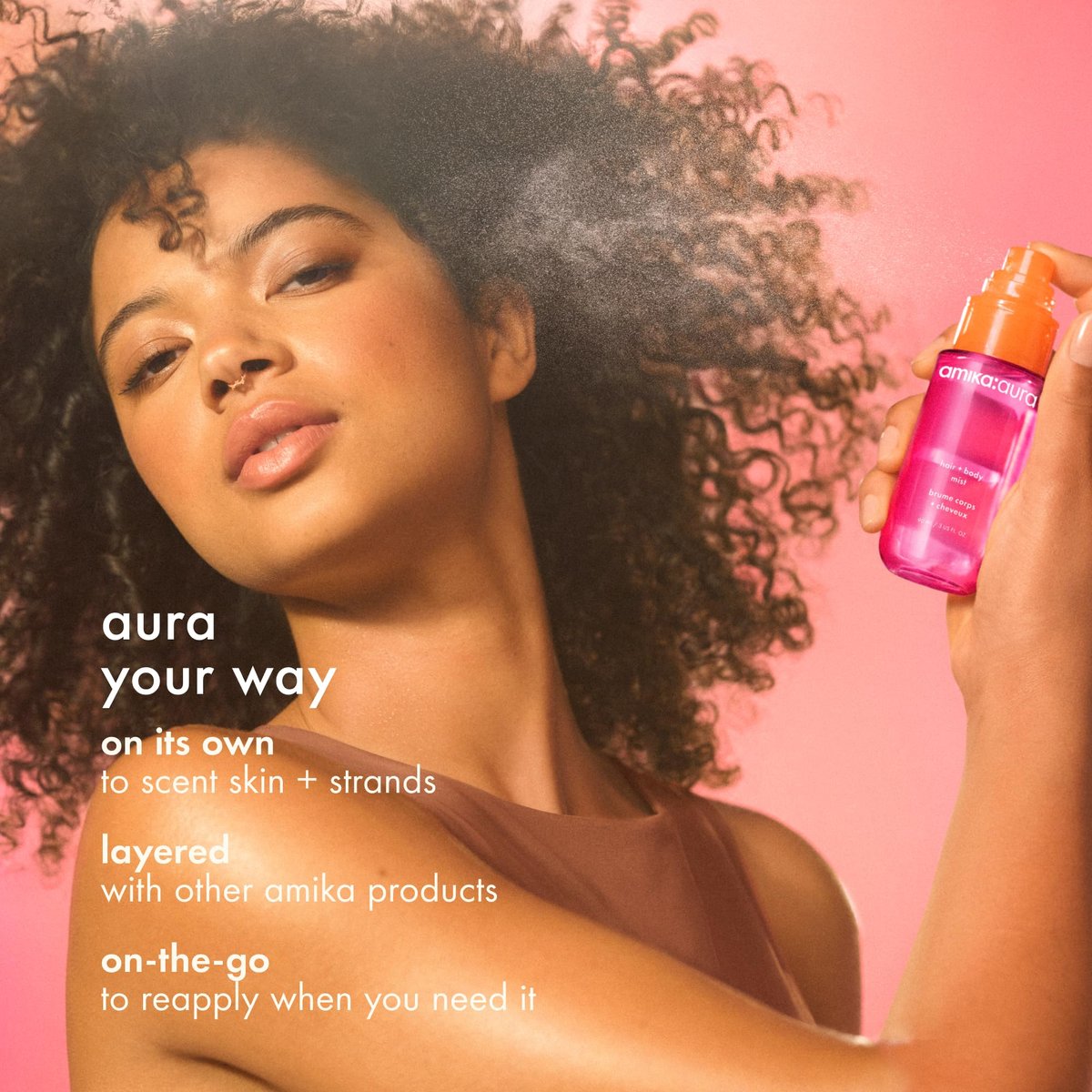 Amika Aura Hair and Body Mist - Pink Grapefruit, Juicy Apricot + Warm Vanilla | 3 Fl Oz Avelisse