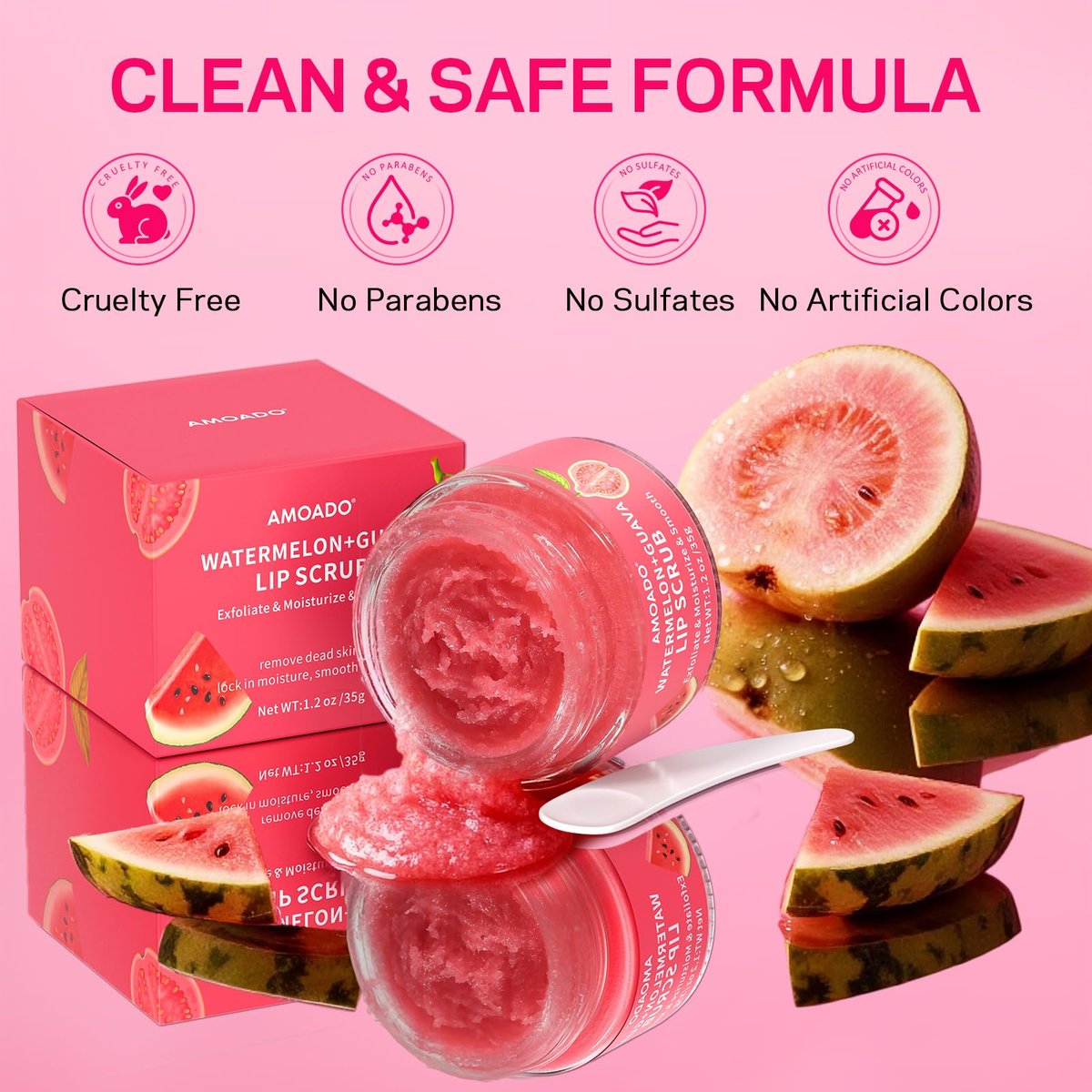 AMOADO Sugar Lip Scrub for Dark Lips – Exfoliating Lip Scrub for Smooth & Soft Lips with Watermelon & Guava, Lip Exfoliator & Moisturizer for Dry, Chapped Lips, Natural Lip Care, 1.2 oz/35g - görsel 9