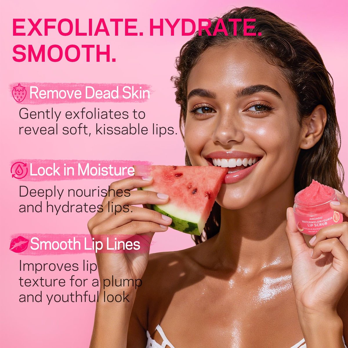 AMOADO Sugar Lip Scrub for Dark Lips – Exfoliating Lip Scrub for Smooth & Soft Lips with Watermelon & Guava, Lip Exfoliator & Moisturizer for Dry, Chapped Lips, Natural Lip Care, 1.2 oz/35g - görsel 5