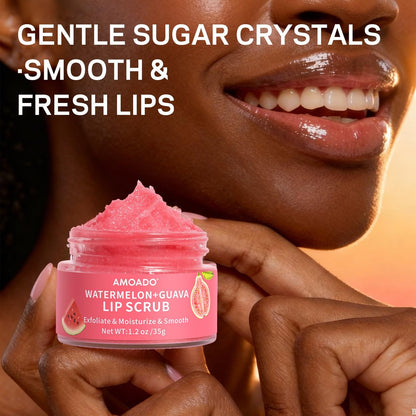 AMOADO Sugar Lip Scrub for Dark Lips – Exfoliating Lip Scrub for Smooth & Soft Lips with Watermelon & Guava, Lip Exfoliator & Moisturizer for Dry, Chapped Lips, Natural Lip Care, 1.2 oz/35g