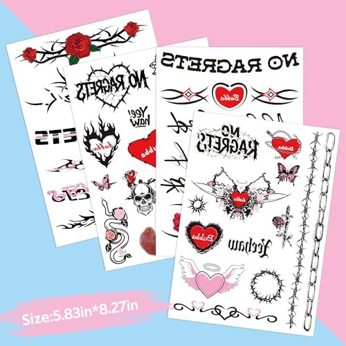 Y2K Temporary Fake Tattoos for Adults – Tramp Stamp, White Trash Bachelorette Party Decorations – 4 Sheets - görsel 4