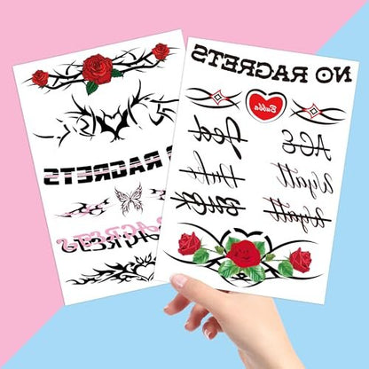 Y2K Temporary Fake Tattoos for Adults – Tramp Stamp, White Trash Bachelorette Party Decorations – 4 Sheets