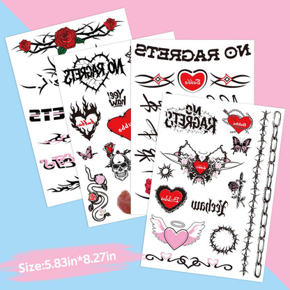 Y2K Temporary Fake Tattoos for Adults – Tramp Stamp, White Trash Bachelorette Party Decorations – 4 Sheets