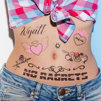 Y2K Temporary Fake Tattoos for Adults – Tramp Stamp, White Trash Bachelorette Party Decorations – 4 Sheets