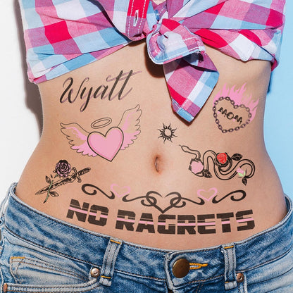 Y2K Temporary Fake Tattoos for Adults – Tramp Stamp, White Trash Bachelorette Party Decorations – 4 Sheets
