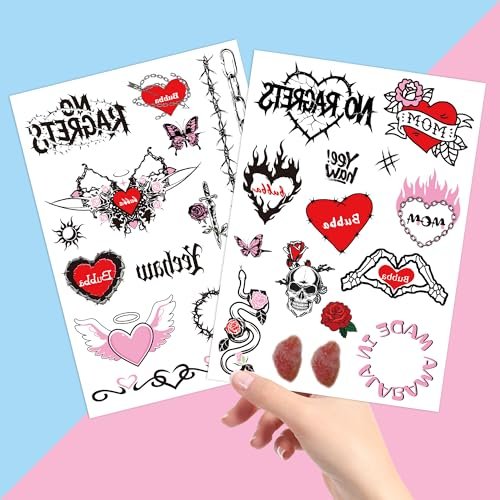 Y2K Temporary Fake Tattoos for Adults – Tramp Stamp, White Trash Bachelorette Party Decorations – 4 Sheets - görsel 14
