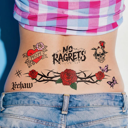 Y2K Temporary Fake Tattoos for Adults – Tramp Stamp, White Trash Bachelorette Party Decorations – 4 Sheets