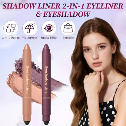 Shadow Liner 2in1 Eyeliner Eyeshadow Duo - Waterproof, Smudge-Proof, Long-Lasting - Champagne & Purple