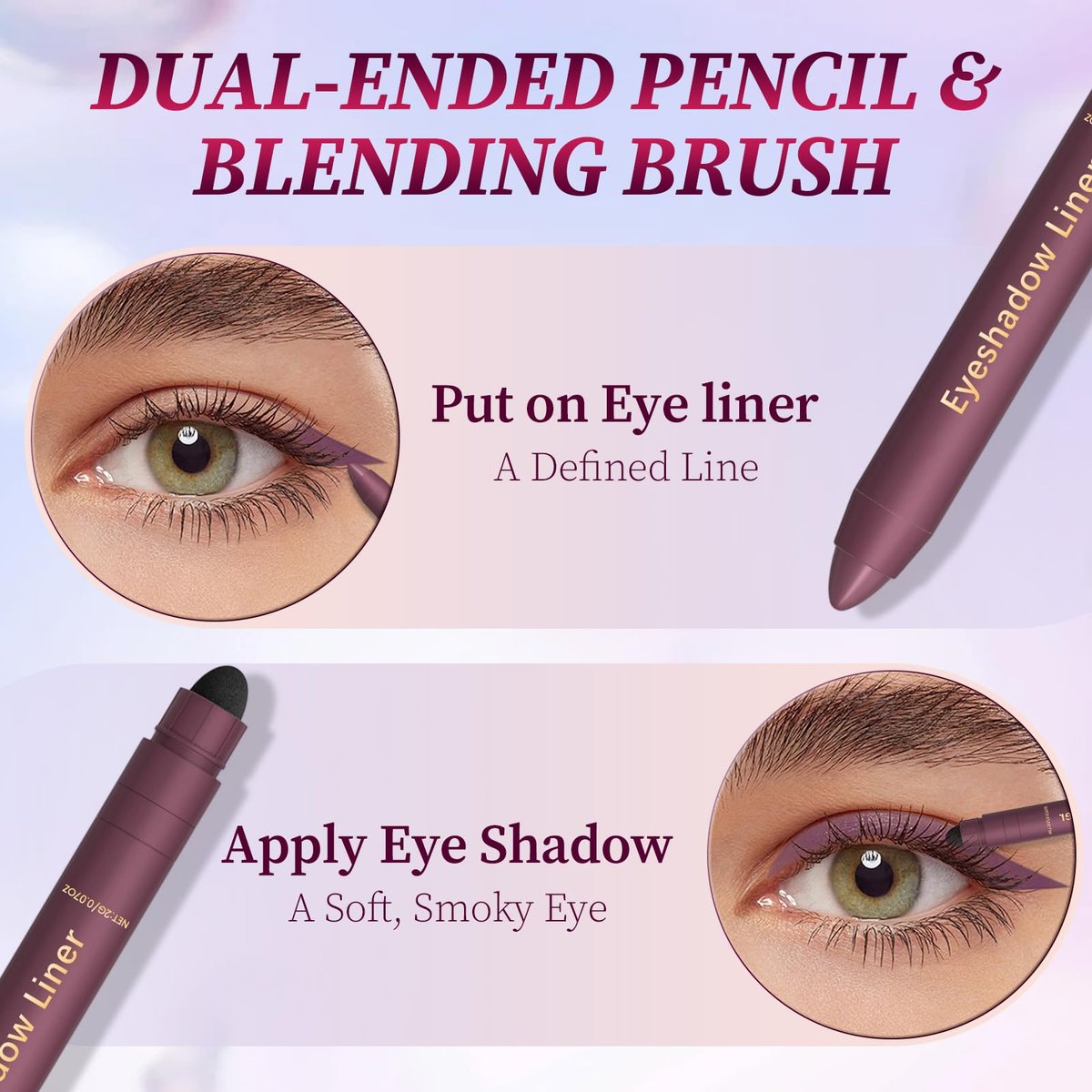 Shadow Liner 2in1 Eyeliner Eyeshadow Duo - Waterproof, Smudge-Proof, Long-Lasting - Champagne & Purple - görsel 5