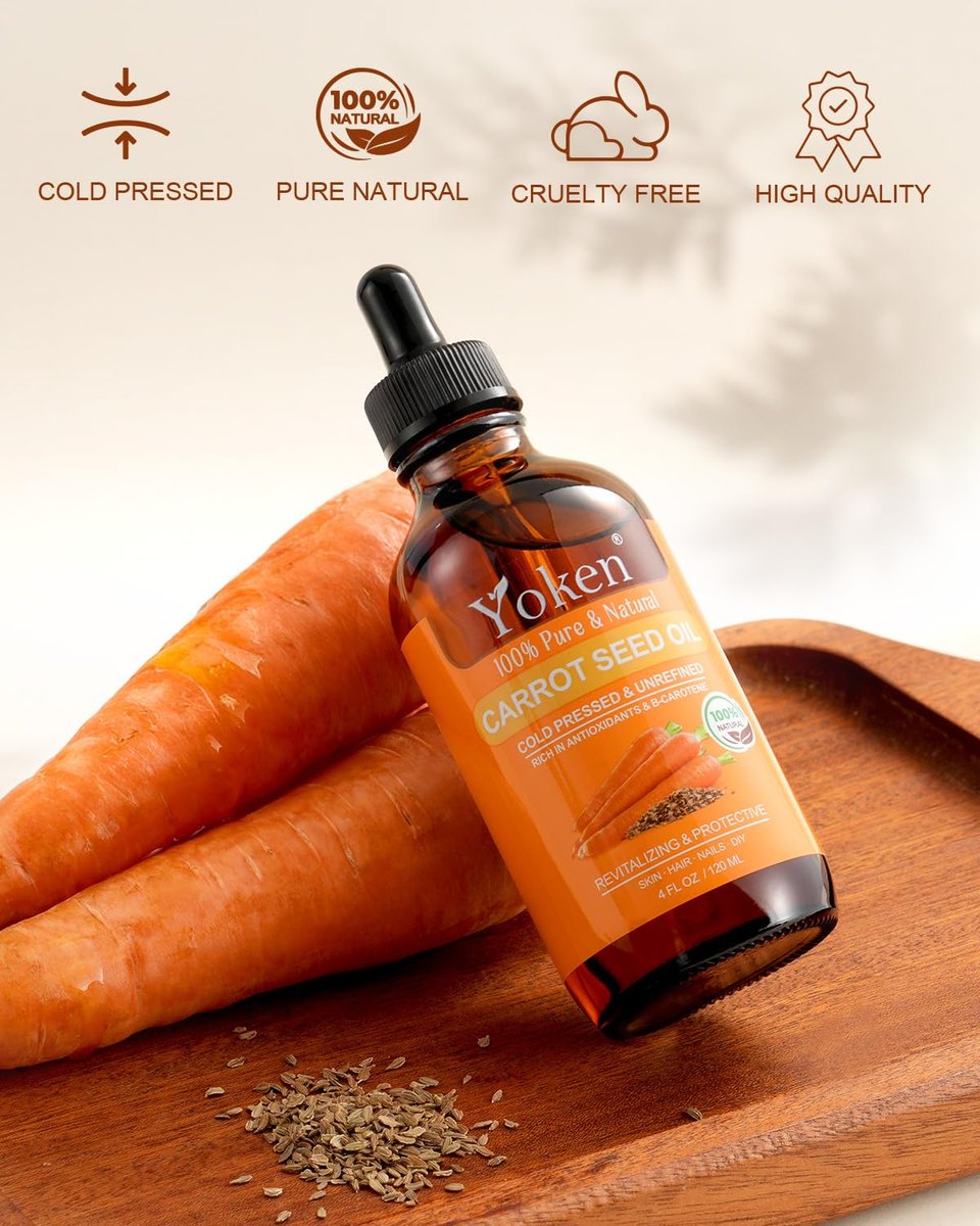 Yoken Cold Pressed Carrot Seed Oil – 100% Pure & Natural Carrier Oil for Skin & Hair, Lightweight Facial & Scalp Oil, 4 fl oz Avelisse