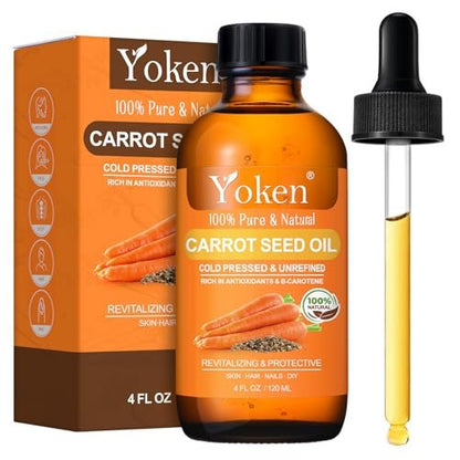 Yoken Cold Pressed Carrot Seed Oil – 100% Pure & Natural Carrier Oil for Skin & Hair, Lightweight Facial & Scalp Oil, 4 fl oz Avelisse