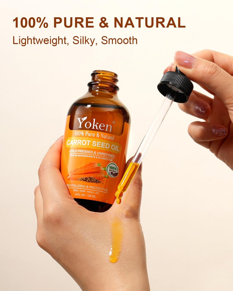 Yoken Cold Pressed Carrot Seed Oil – 100% Pure & Natural Carrier Oil for Skin & Hair, Lightweight Facial & Scalp Oil, 4 fl oz Avelisse