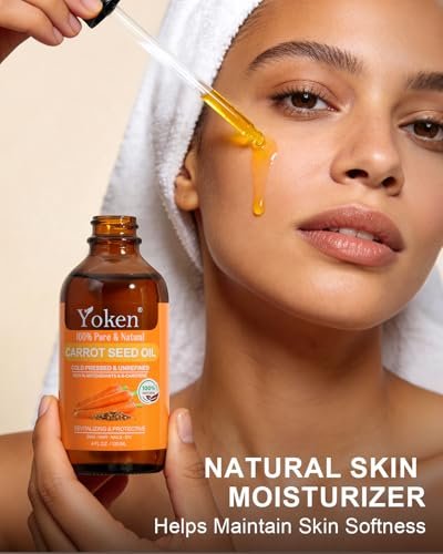 Yoken Cold Pressed Carrot Seed Oil – 100% Pure & Natural Carrier Oil for Skin & Hair, Lightweight Facial & Scalp Oil, 4 fl oz Avelisse
